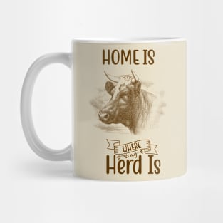 Bull Head with Text: Home Is Where Herd Is Mug